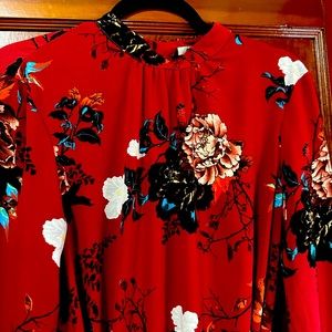 Burgundy floral long sleeve dress
